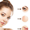 Close-up of a woman's face showing smooth skin, with visual indicators for facial smoothing and elasticity.