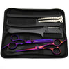 A black case containing professional stainless steel hair cutting scissors and combs.