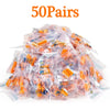 50 paires de bouchons d'oreille anti-bruit en mousse orange emballés dans des sacs en plastique transparents
