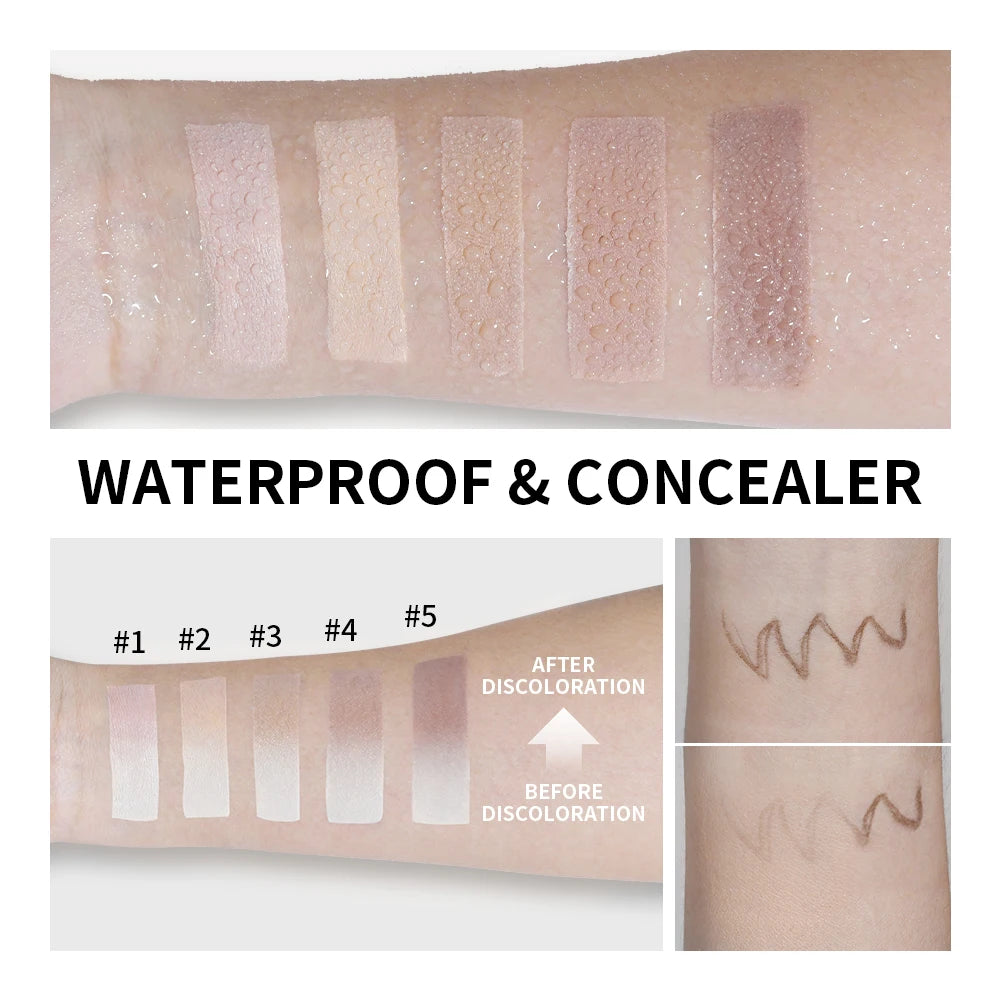Un ensemble de bâtons de correcteur waterproof montrant avant et après la décoloration de la peau.