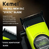 A close-up of a yellow electric hair clipper featuring a static adaptation blade and a brushless DC motor.