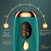 A close-up of a teal electric epilator device showing five mode adjustments and a liquid crystal display.
