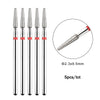 A set of five diamond nail drill bits with a silver and black design shown vertically.