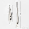 A stainless steel folding shaving razor set shown vertically against a white background.
