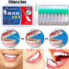 Un juego de hilo dental de silicona mostrado en varias etapas de uso para la higiene bucal