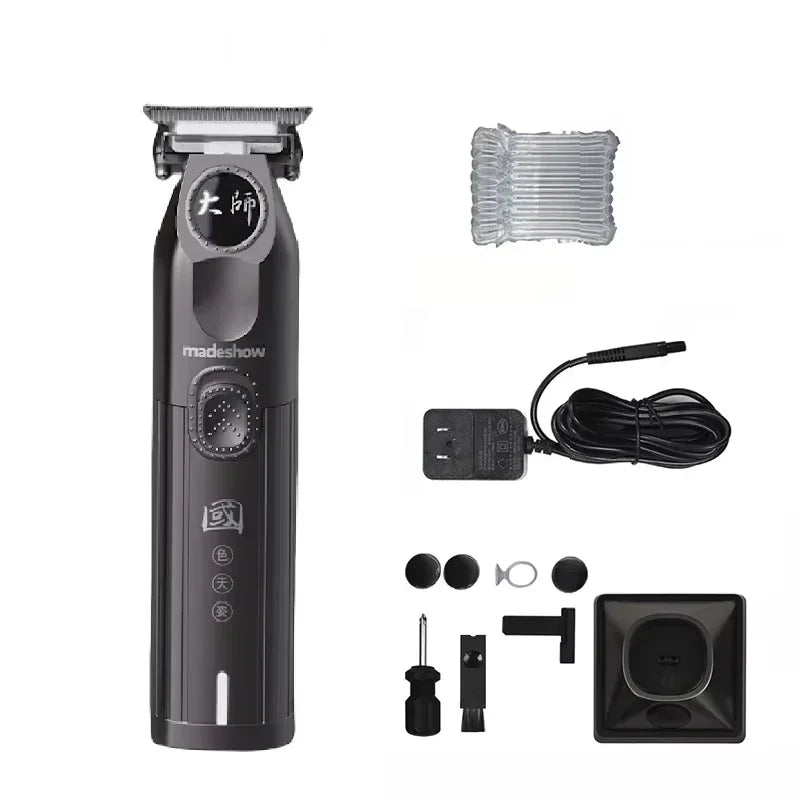 Set professioneller kabelloser Haarschneider für Herren inklusive Gerät, Ladegerät und Zubehör.