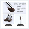 Close-up view of a black makeup brush with a sickle head design showing soft bristles and high resilience.