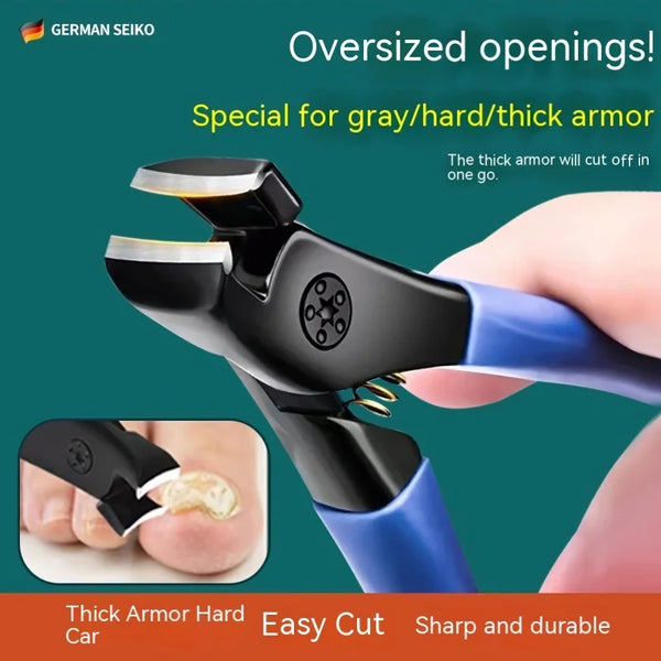 A close-up of a German Seiko oversized opening tool used to cut thick armor, shown next to a thumbnail demonstrating the cut.
