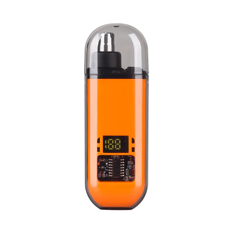 An orange professional USB nose hair trimmer with a clear protective cap.