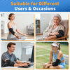 Various users demonstrating the electric heated massage elbow brace for different occasions and activities.