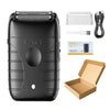 A black professional electric hair and beard trimmer set with various attachments and a box.