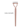 A long, pink precision metal eyelash separator and curler tool.