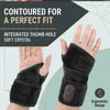A black ergonomic hand and wrist support featuring an integrated thumb hole soft crystal for a perfect fit.
