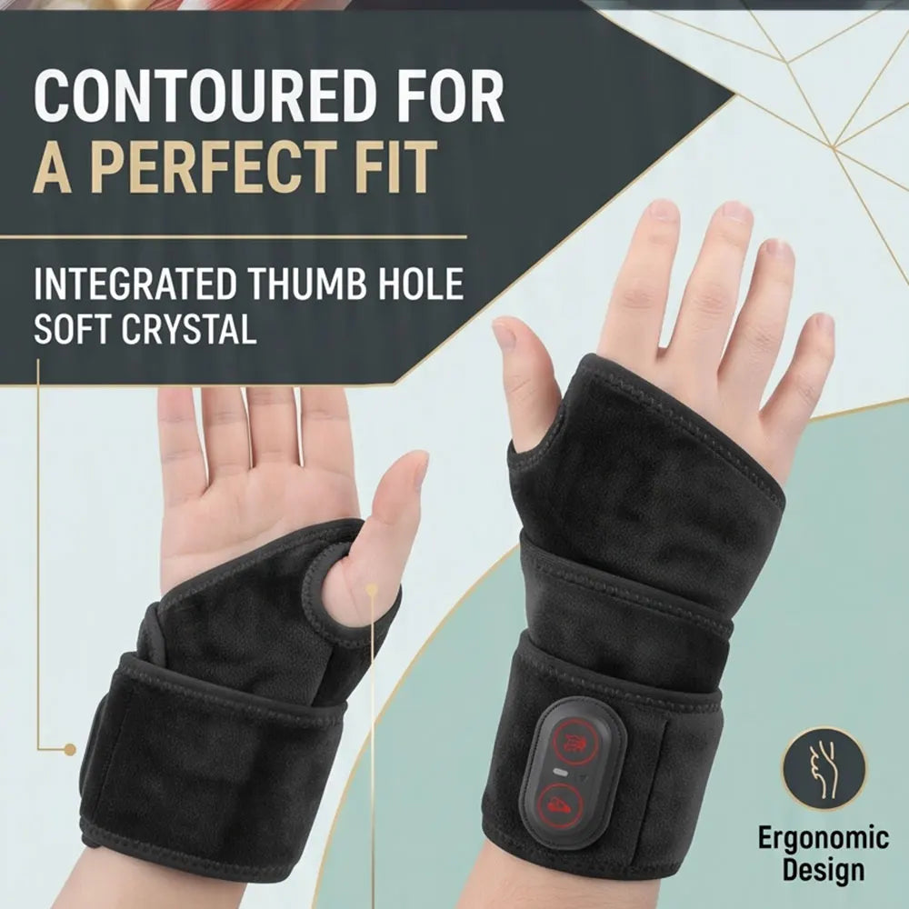 A black ergonomic hand and wrist support featuring an integrated thumb hole soft crystal for a perfect fit.