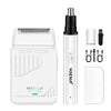A white professional rechargeable hair trimmer kit featuring a main unit, a charging cable, and a spare trimmer head.