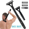 Afeitadora manual plegable para hombres de afeitar negra con múltiples accesorios, mostrada en uso.