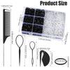 A set of 24-color hair ties for styling and braiding, including a comb and a clip.