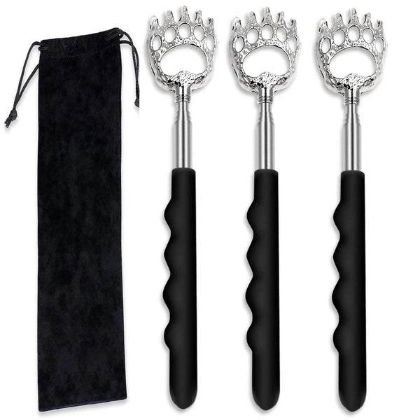 A pair of extendable bear claw back scratchers and massagers in black.