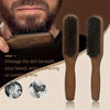 A wooden boar bristle hair brush is shown next to a man's beard, illustrating its use for massage or combing.
