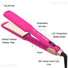 Pink infrared hair straightener with a temperature trim strip and 360 degree swivel power cord