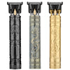 A set of three professional electric hair trimmers or grooming tools with metallic and black finishes.