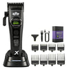 A black Bradclip Pro professional rotary hair clipper trimmer with various attachments shown.