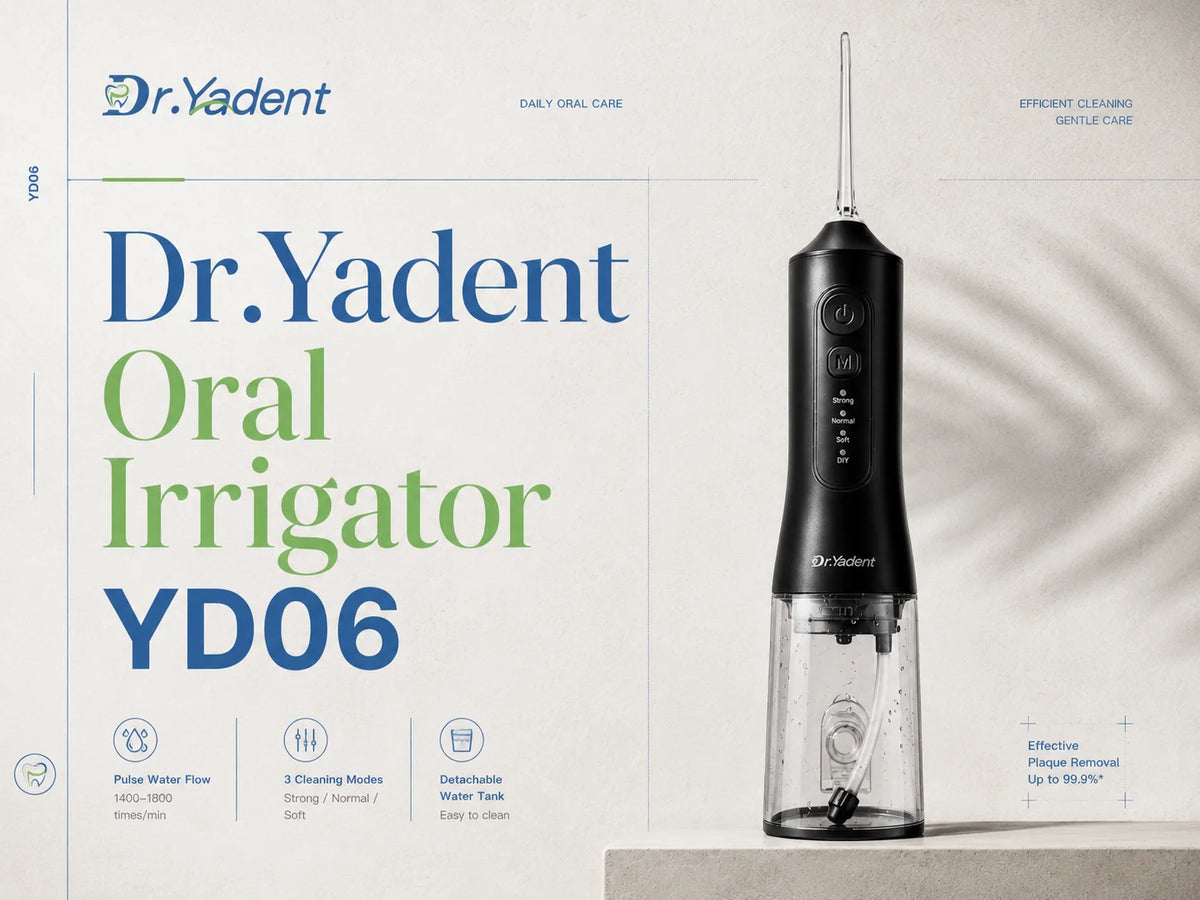 جهاز Dr.Yadent Oral Irrigator YD06 معروض على خلفية بيضاء