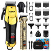 A collection of HIENA Pro rotary hair trimmers and grooming tools in black and gold.