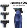A blue hair trimmer with three different sized cutting combs (1mm, 2mm, and 3mm) shown for diverse looks.