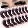 Close-up of natural mink striped false eyelash extensions applied to an eye.