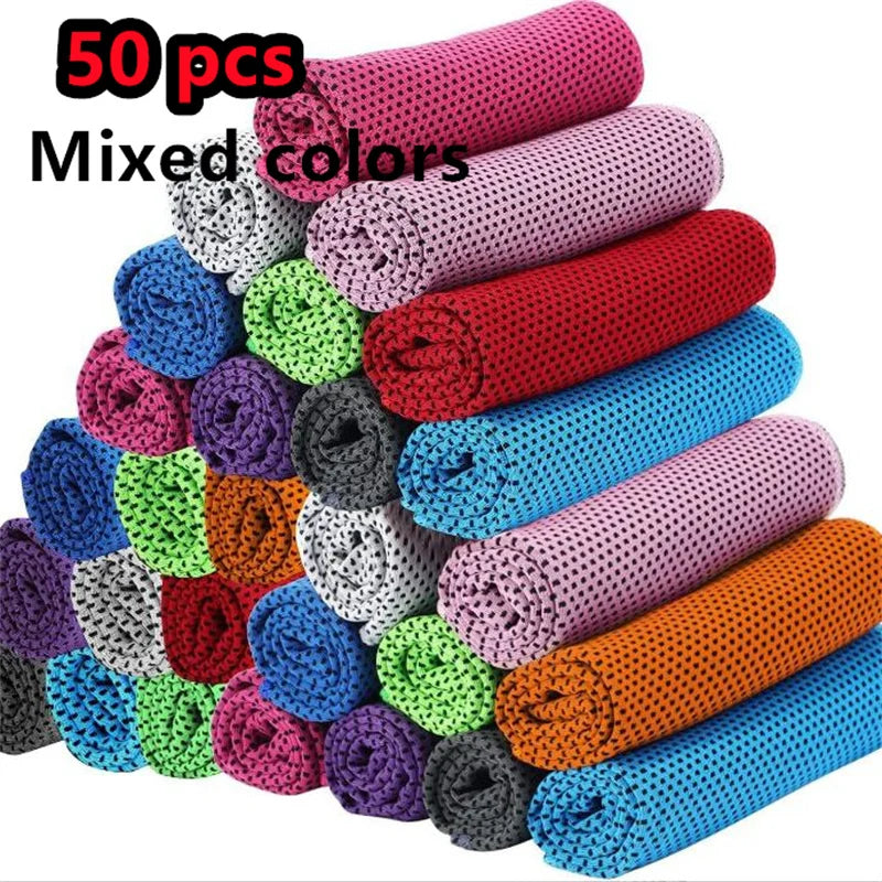 50 pieces of mixed colored ultra soft quick-dry sport towels rolled up