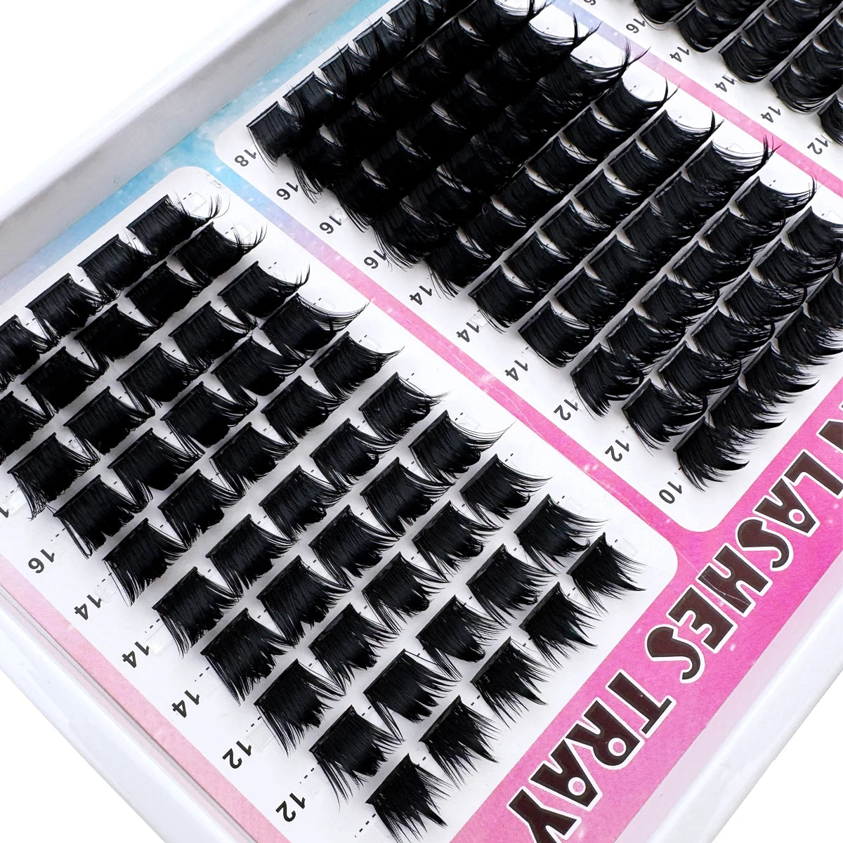 A tray of black mega wispy lash clusters for dramatic volume eyelashes.
