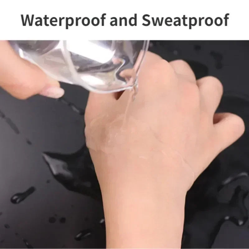 A hand is applying waterproof and sweatproof eyelash glue to an eye.