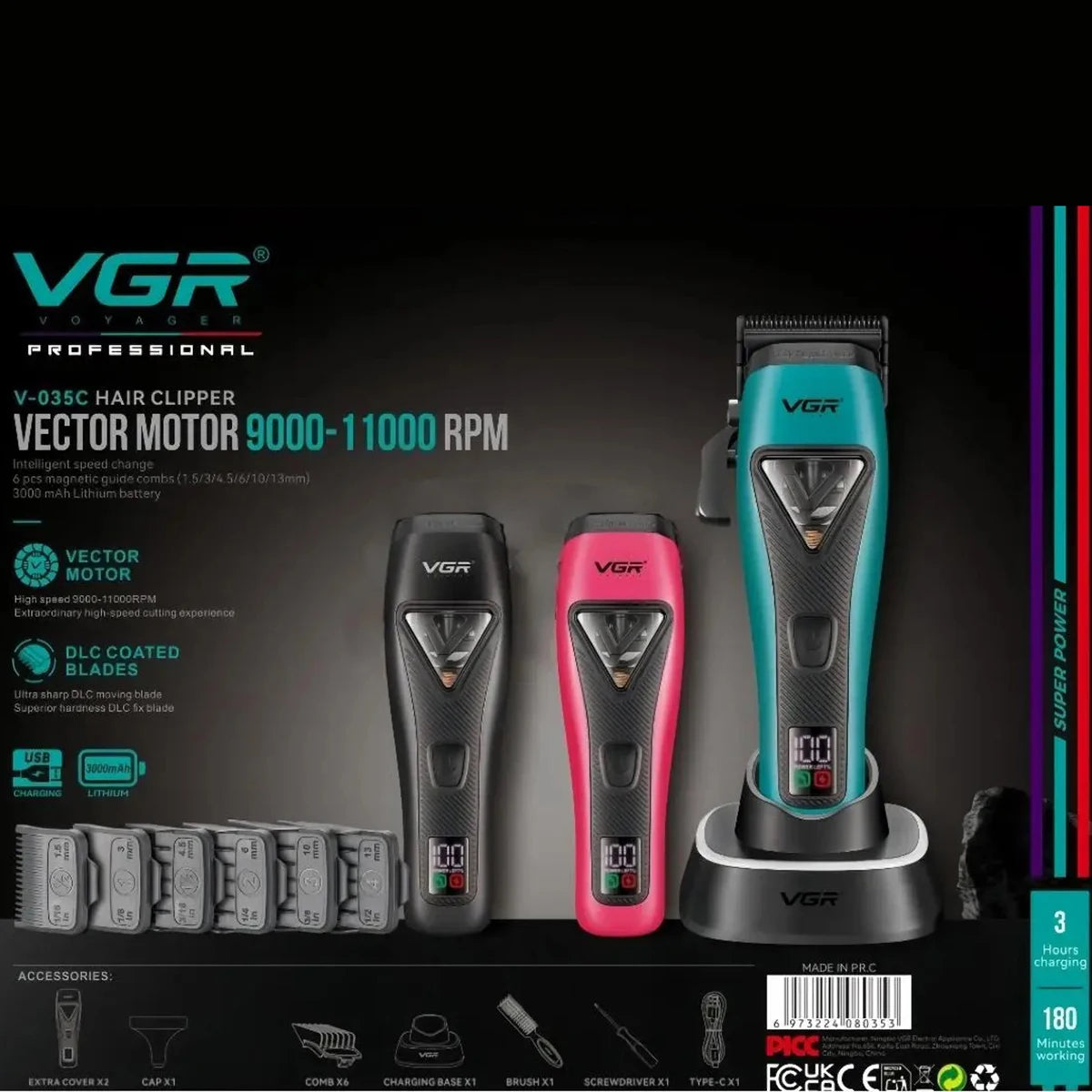 VGR professionelle wiederaufladbare Haarschere und Trimmer in Schwarz und Pink mit Zubehör