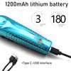 Paquete de batería de litio azul y recortadora de cabello con interfaz USB Tipo-C.
