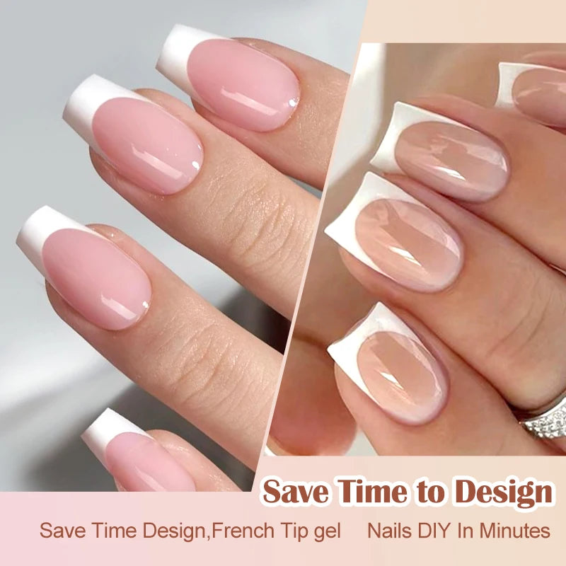 Close-up of manicured fingers displaying luxury nude pink ballet length false fingernails