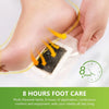 Hand applying detox foot patches to the sole of a foot for 8 hours of comfort and vitality.