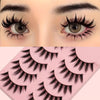 A close-up comparison showing realistic false eyelashes on a model's eye and a sheet of dramatic manga style fake lashes.