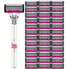 A set of durable stainless steel razors with black and magenta handles displayed vertically.