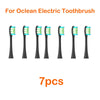 Seven replacement silicone bristles for an Ocean electric toothbrush.