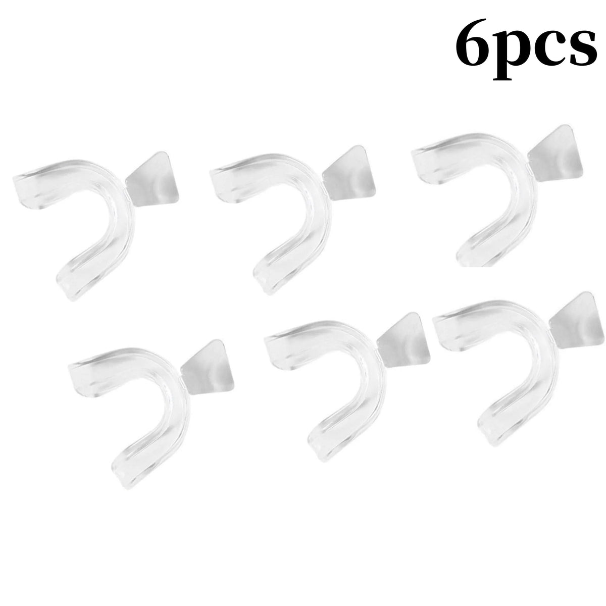 Six silicone mouth guards for teeth protection, shown individually.