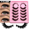 A pink tray of wispy cat eye false mink eyelashes is shown alongside close-up examples on an eye.