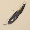A black and gold professional stainless steel shaver and beard razor kit shown diagonally with dimension lines.