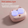 A pink silicone cleaning case for contact lenses with two sections and a single-speed regulation feature.
