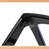 A close-up view of black square frame reading glasses with blue light protection.