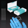 A box of CoralClean professional dental floss threaders for braces and implants shown next to a hand wearing blue gloves.