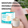 A roll of hydrocolloid dressing being applied to a person's skin for wound healing.