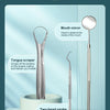 A collection of precision cleaning tools including a mouth mirror, tongue scraper, and two-head probe for dental cleaning.