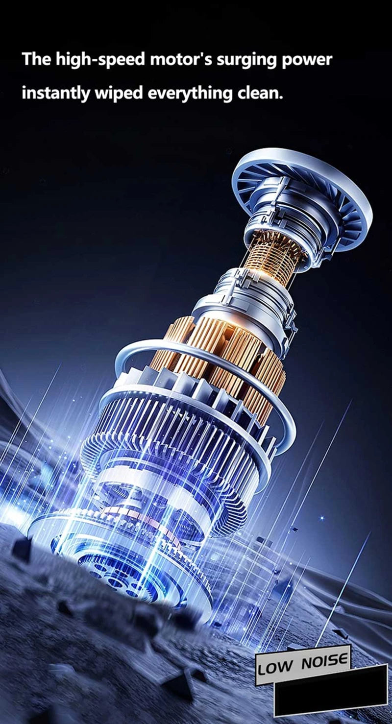 Close-up of a high-speed motor mechanism for a trimmer, showing intense swirling power and clean cutting action.