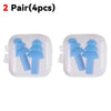 Dos pares de tapones reutilizables de silicona para dormir y nadar, mostrados en empaque blanco.